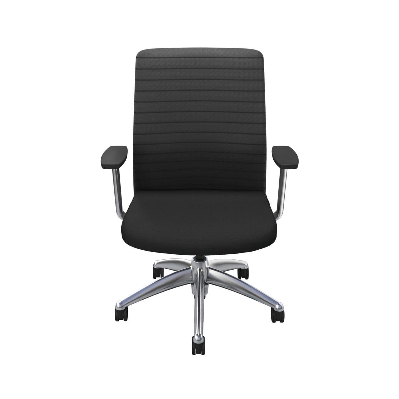 iCentric Mesh Back office chair from ergoCentric. Black. Equipped with 2 Position Lock Swivel Tilt Mechanism, Chrome Fixed Boardroom Arms, Chrome Base, Arms, and Casters.