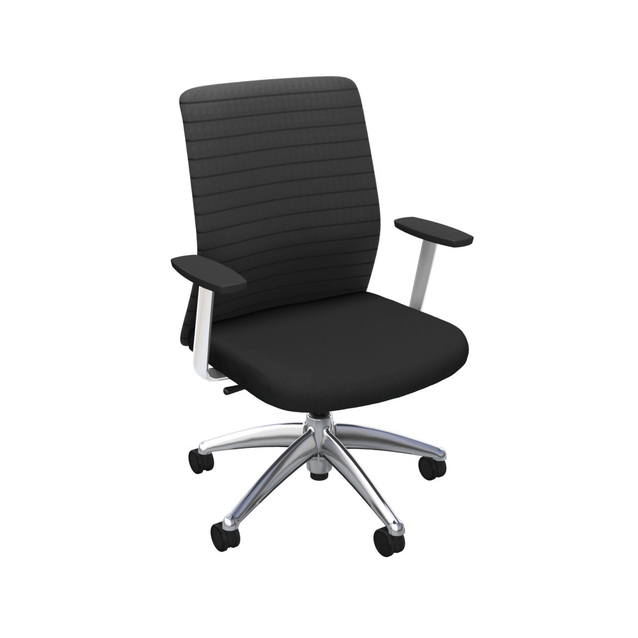 iCentric Mesh Back office chair from ergoCentric. Black. Equipped with 2 Position Lock Swivel Tilt Mechanism, Chrome Fixed Boardroom Arms, Chrome Base, Arms, and Casters.