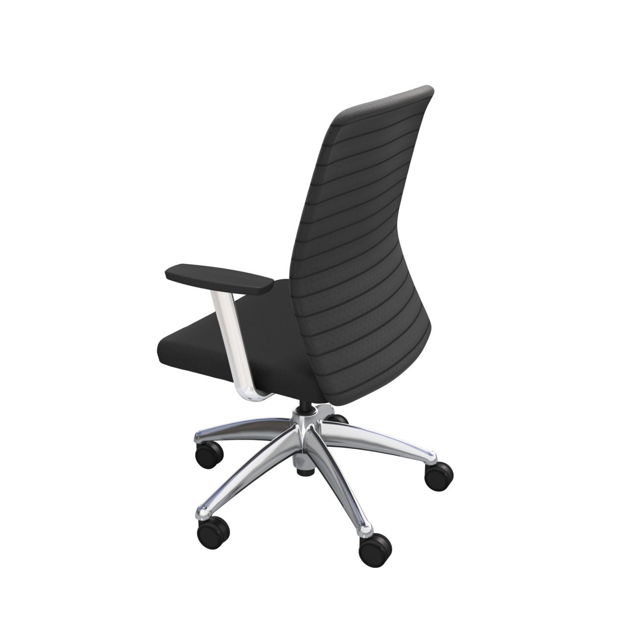 iCentric Mesh Back office chair from ergoCentric. Black. Equipped with 2 Position Lock Swivel Tilt Mechanism, Chrome Fixed Boardroom Arms, Chrome Base, Arms, and Casters.
